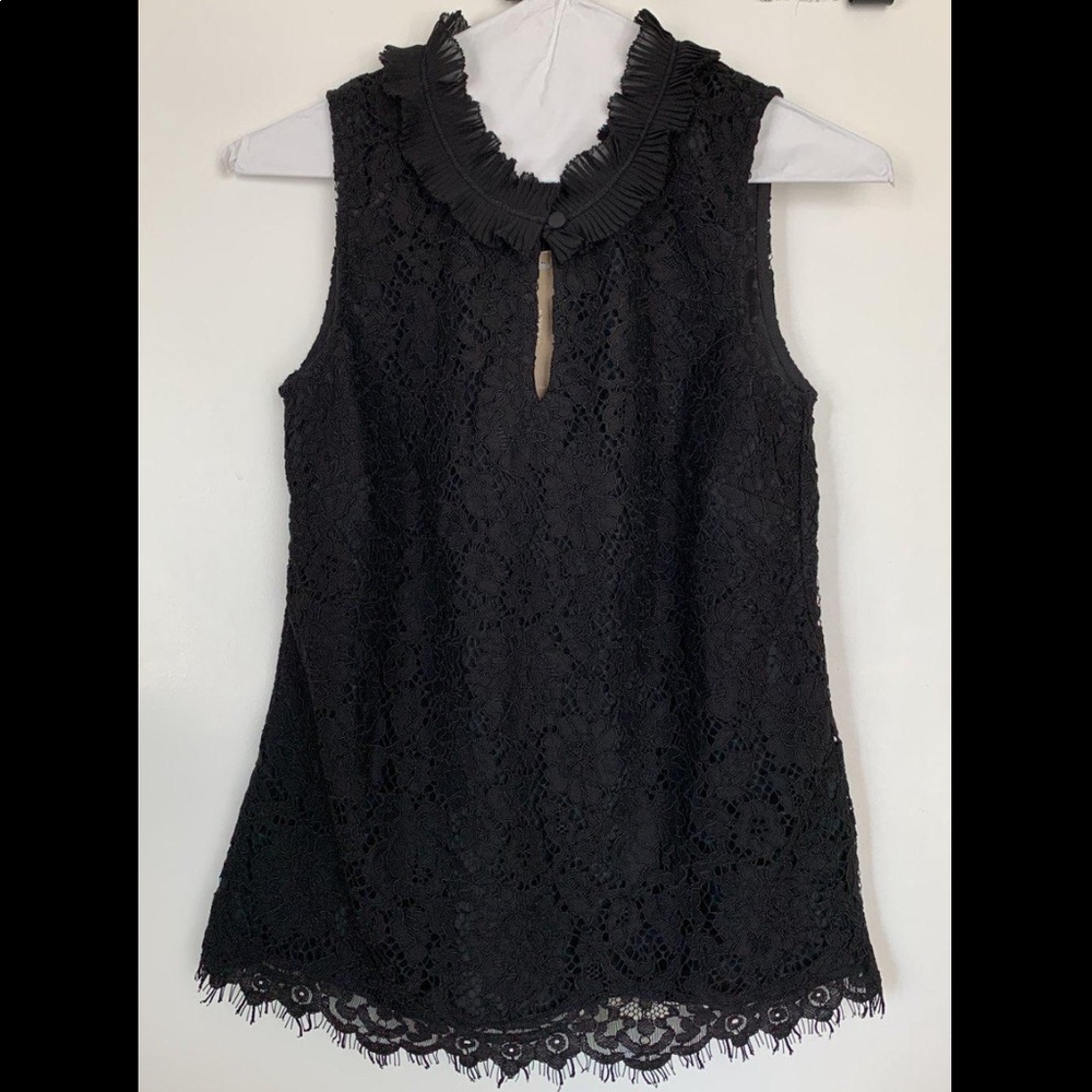 BNWT J. Crew Lace Ruffle Neck Top in Black